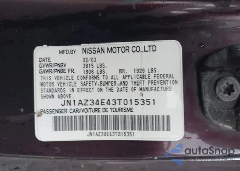 2003 Nissan 350Z Touring z USA, uszkodzony, nr VIN JN1AZ34E43T015351